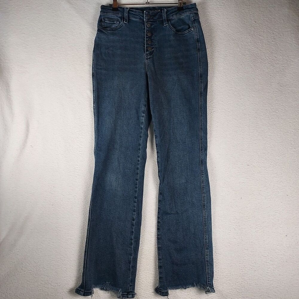 Judy Blue Womens High Rise Straight Jeans Button Fly Dark Sz 9/29 Raw Hem